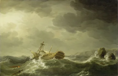 Skeppsbrott vid en klippig kust, omkring 1747-50